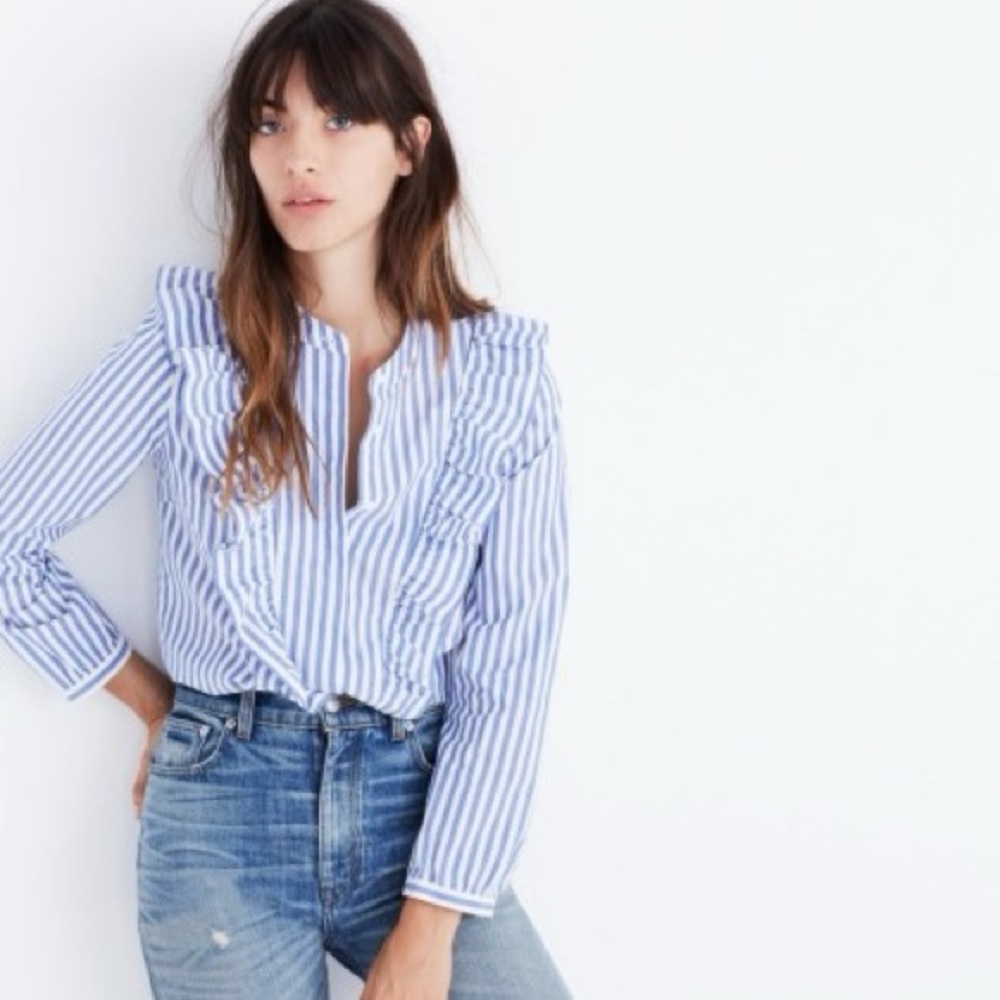 Madewell Striped Ruffle Front Blouse